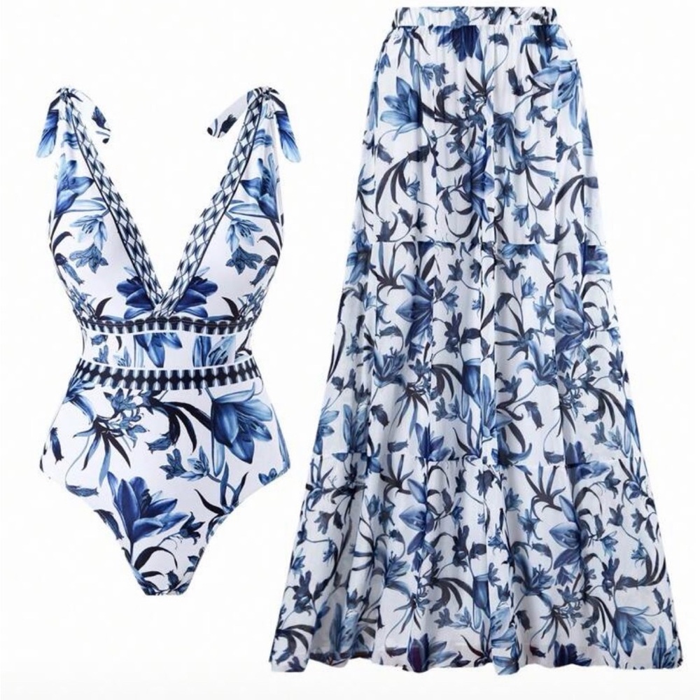 Floral Blue One Piece Swimsuit